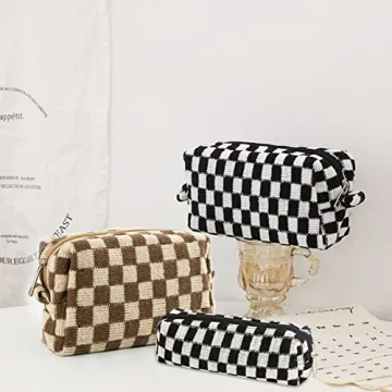 EYNDYN 4pcs Checkered Makeup Bag Set for Women