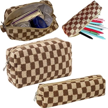 EYNDYN 4pcs Checkered Makeup Bag Set for Women
