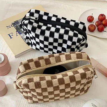 EYNDYN 4pcs Checkered Makeup Bag Set for Women