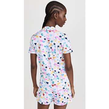 Roller Rabbit Women's X Kerri Rosenthal Starry Starry Love Polo Pajama Set, White, XL