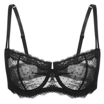 DotVol Everyday Bra Lace Sheer - Comfortable Wire-Free Design in Black (36D)