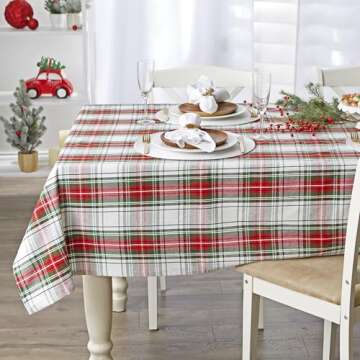 DII Tartan Plaid Collection Holiday Dining Table & Kitchen Décor, Rectangle Christmas Tablecloth, 6...