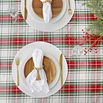 DII Tartan Plaid Collection Holiday Dining Table & Kitchen Décor, Rectangle Christmas Tablecloth, 60x84, Red, Green & White