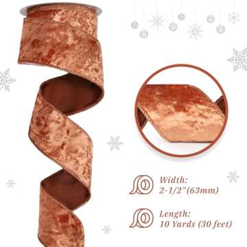 MAYREEL 2.5 Inch Copper Crushed Velvet Ribbon Wired Auburn for Christmas Decorations Gift Wrapping W...