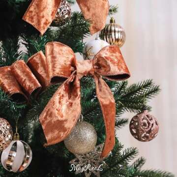 MAYREEL 2.5 Inch Copper Crushed Velvet Ribbon Wired Auburn for Christmas Decorations Gift Wrapping Wreaths Tree Toppers 10 Yards