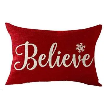 FELENIW Set of 4 Snowflake Blessed Believe Let It Snow Decorative Throw Pillow Cover