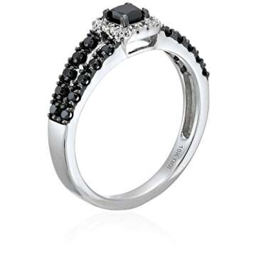 Amazon Collection 10k white gold black and white diamond halo engagement ring (1/2cttw), size 8