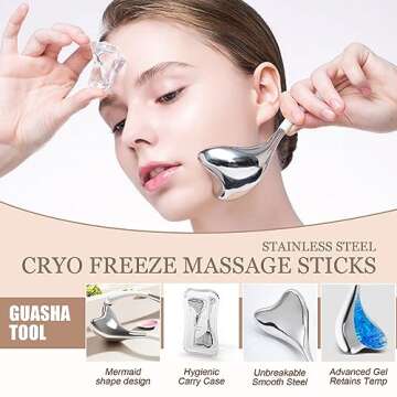 Hair trends 2-in-1 Gua Sha Cryo Sticks for Face & Eyes Puffiness Relief, Stainless Steel Facial Ice Globes in Ergonomic Massaging Shape, Cooling Globes Facial Esthetician Supplies w/Carry Case