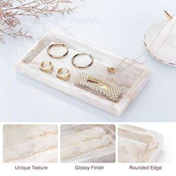 Emibele Jewelry Organizer Resin Tray, Bathroom Kitchen Dresser Vanity Tray Jewelry Dish Ring Cosmetic Organizer for Candle Perfume Soap Shampoo Small Plant Home Decor, Mini Size - Ink Khaki