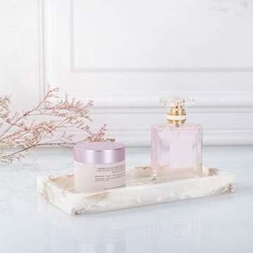 Emibele Jewelry Organizer Resin Tray, Bathroom Kitchen Dresser Vanity Tray Jewelry Dish Ring Cosmetic Organizer for Candle Perfume Soap Shampoo Small Plant Home Decor, Mini Size - Ink Khaki