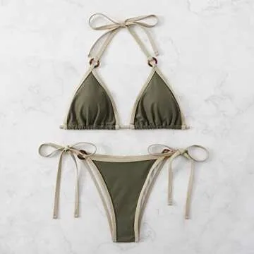 SHENHE Women's Stylish Triangle Tie Bikini Set in Green