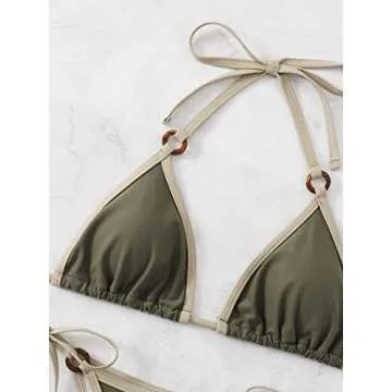 SHENHE Women's Stylish Triangle Tie Bikini Set in Green