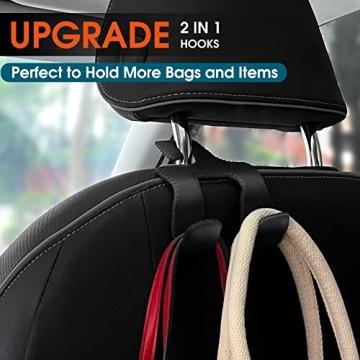 LANVRION Car Headrest Hooks for Purses and Bags, Upgraded 2 in 1 Cars Back Seat Head Rest Hanger Vehicle Leather Organizer Storage Holder Hook Matching Cars Interior, 1-Pack, Beige