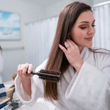 Round Styling Hair Brush - 1.75 Inch Diameter - Boar + Nylon Bristles for Blow Drying, Curling, and Styling Hair - Natural Wooden Handle for Women and Men