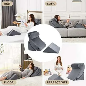 Homemate 4pcs Orthopedic Bed Wedge Pillow Set for Back Neck Leg Pain Relief - Adjustable Wedge Pillow for Sleeping - Acid Reflux, Heartburn & GERD
