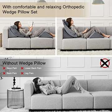 Homemate 4pcs Orthopedic Bed Wedge Pillow Set for Back Neck Leg Pain Relief - Adjustable Wedge Pillow for Sleeping - Acid Reflux, Heartburn & GERD