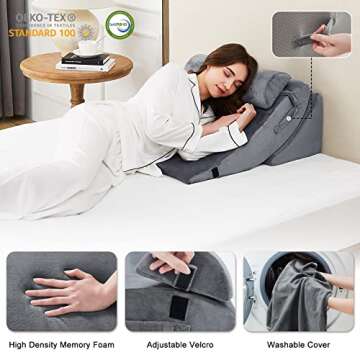 Homemate 4pcs Orthopedic Bed Wedge Pillow Set for Back Neck Leg Pain Relief - Adjustable Wedge Pillow for Sleeping - Acid Reflux, Heartburn & GERD