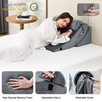 Homemate 4pcs Orthopedic Bed Wedge Pillow Set for Back Neck Leg Pain Relief - Adjustable Wedge Pillow for Sleeping - Acid Reflux, Heartburn & GERD