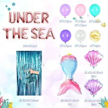 LaVenty 124 PCS Under the Sea Balloons Under the Sea Backdrop for Under the Sea Mermaid Birthday Dec...