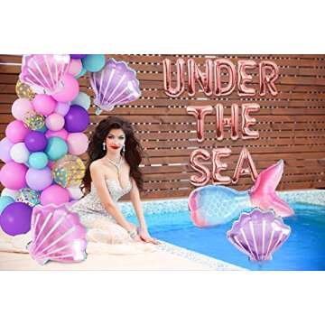 LaVenty 124 PCS Under the Sea Balloons Under the Sea Backdrop for Under the Sea Mermaid Birthday Decoration Under the Sea Baby Shower Bachelorette Party