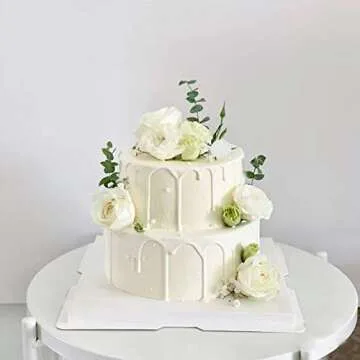 EAMATE Acrylic Round Cake Discs Set - Buttercream Cake Decorating Tools with 4 Round Discs (2 Each of 6.25” and 8.25”), 2 Icing Scraper and 2 Center Dowel - for Serving Bake Goods