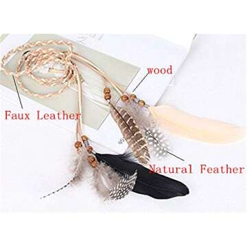 ZWZCYZ Indian Feather Headbands for Women Bohemia Peacock Tassel Headdress Elegant Fancy Dress Hippie Hairband Adjustable Boho Headpiece Festival Halloween Headdress Christmas Gift(Black with Beige)