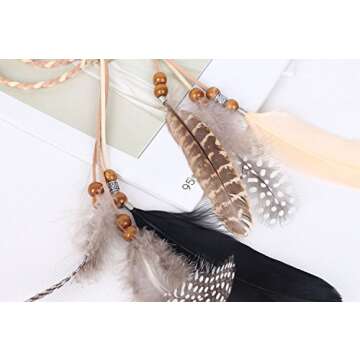ZWZCYZ Indian Feather Headbands for Women Bohemia Peacock Tassel Headdress Elegant Fancy Dress Hippie Hairband Adjustable Boho Headpiece Festival Halloween Headdress Christmas Gift(Black with Beige)