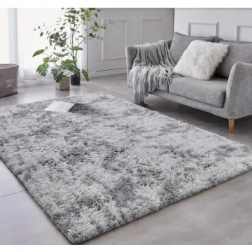 TABAYON Shag Area Rug, 4'x6' Tie-Dyed Light Grey Indoor Ultra Soft Plush Rugs for Living Room, Non-S...