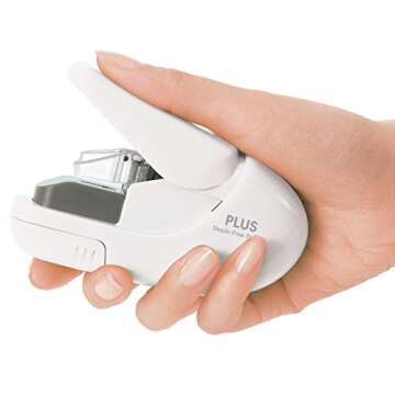 Plus Paper Clinch Compact Staple-Free Stapler, Ivory White