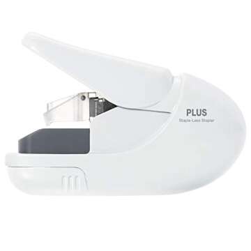 Plus Paper Clinch Compact Staple-Free Stapler, Ivory White