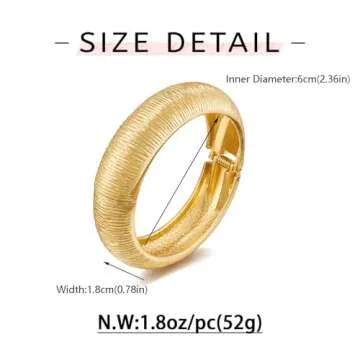 WOWORAMA Striped Gold Bangle Bracelets for Women Chunky Gold Hinged Cuff Bracelets Thick Wide Cuff Bangles Round Frill Arm Cuffs Statement Bracelets