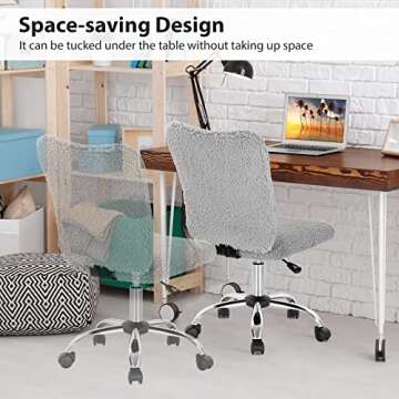 Giantex Faux Fur Office Chair, Armless Home Desk Chair, Height Adjustable Swivel Cute Chair, Middle Back Chair w/Chrome Base, Modern Fuzzy Vanity Chair, Rolling Task Chair for Study Bedroom (Grey)