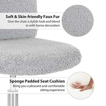 Giantex Faux Fur Office Chair, Armless Home Desk Chair, Height Adjustable Swivel Cute Chair, Middle Back Chair w/Chrome Base, Modern Fuzzy Vanity Chair, Rolling Task Chair for Study Bedroom (Grey)