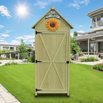 FTCBNet Outdoor Storage Cabinet Waterproof Galvanized Roof,Tall Large Wooden Shed with Adjustable Shelves Lockable Storage Box for Tool 31''D*21''W*70''H (03-Green)