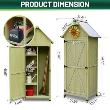 FTCBNet Outdoor Storage Cabinet Waterproof Galvanized Roof,Tall Large Wooden Shed with Adjustable Shelves Lockable Storage Box for Tool 31''D*21''W*70''H (03-Green)