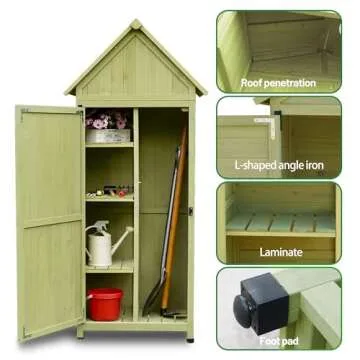 FTCBNet Outdoor Storage Cabinet Waterproof Galvanized Roof,Tall Large Wooden Shed with Adjustable Shelves Lockable Storage Box for Tool 31''D*21''W*70''H (03-Green)