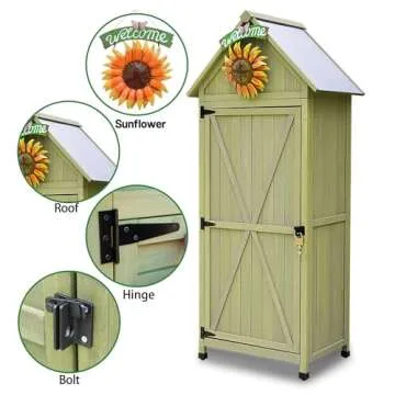 FTCBNet Outdoor Storage Cabinet Waterproof Galvanized Roof,Tall Large Wooden Shed with Adjustable Shelves Lockable Storage Box for Tool 31''D*21''W*70''H (03-Green)