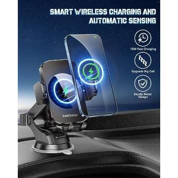 Fast Wireless Car Charger & Auto Clamping Phone Holder 3 in 1 Mount for Compatible Devices