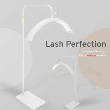 LED Floor Lamp Half Moon for Beauty and Content Creation: Ideal for Lash Extension, Skincare, Eyebrows, Tattoo, Filming White
