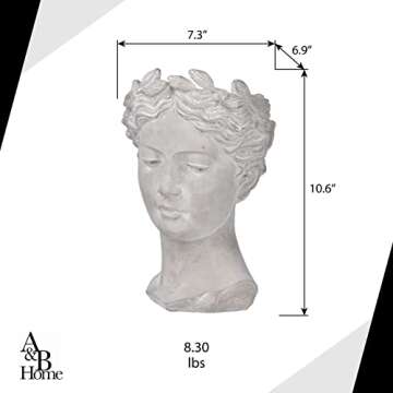 A and B Home D1622 Large Visage Cement Decorative Vase, Gray