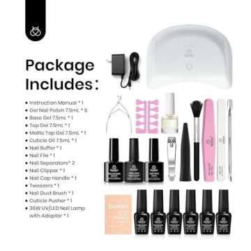 Beetles Gel Nail Polish Kit with U V Light, Fall Gel Nail Polish 6 Colors 21Pcs Nude Gray White Gel ...