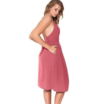 Eliacher Women's Deep V Neck Adjustable Spaghetti Straps Summer Dress Sleeveless Sexy Backless Party Dresses with Pockets