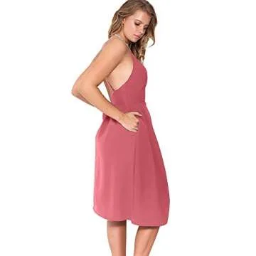 Eliacher Women's Deep V Neck Adjustable Spaghetti Straps Summer Dress Sleeveless Sexy Backless Party Dresses with Pockets