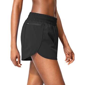 Soothfeel Womens Running Shorts with Zipper Pockets High Waisted Athletic Gym Workout Shorts for Women with Liner Black