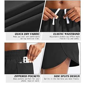 Soothfeel Womens Running Shorts with Zipper Pockets High Waisted Athletic Gym Workout Shorts for Women with Liner Black