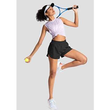 Soothfeel Womens Running Shorts with Zipper Pockets High Waisted Athletic Gym Workout Shorts for Women with Liner Black