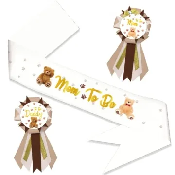 LXlucktim Teddy Bears Baby Shower Sash Set - Mom & Daddy to Be Corsages