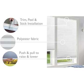 Redi Shade No Tools Easy Lift Trim-at-Home Cordless Cellular Light Filtering Fabric Shade White, 30"...