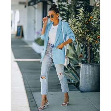 Chic Women's Blazer and Shorts Suit Sets in Light Blue