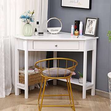 Lipo Corner Desk with Drawers for Small Space, Computer Desk with Storage Shelves, Makeup Vanity Des...